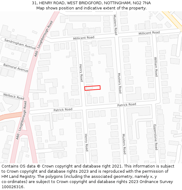 31, HENRY ROAD, WEST BRIDGFORD, NOTTINGHAM, NG2 7NA: Location map and indicative extent of plot