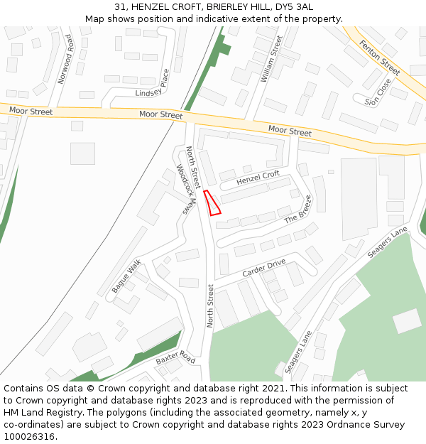 31, HENZEL CROFT, BRIERLEY HILL, DY5 3AL: Location map and indicative extent of plot