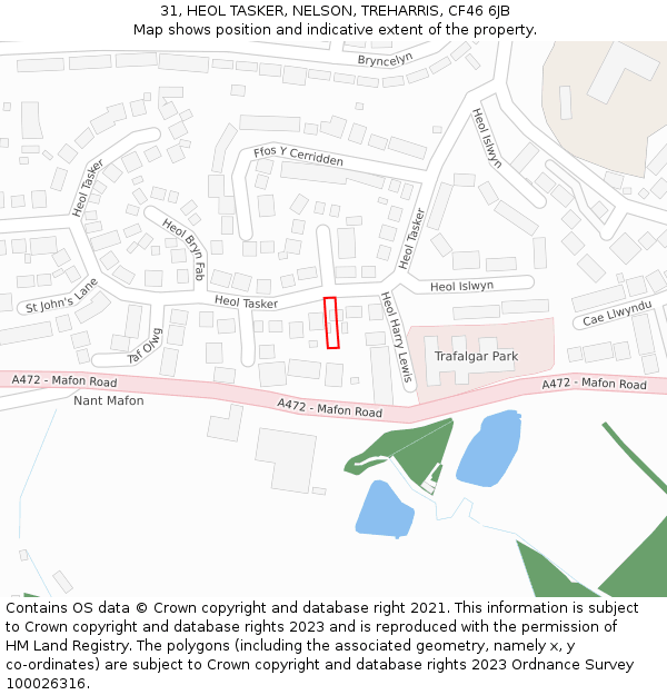 31, HEOL TASKER, NELSON, TREHARRIS, CF46 6JB: Location map and indicative extent of plot