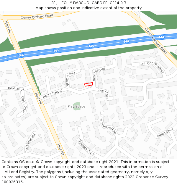 31, HEOL Y BARCUD, CARDIFF, CF14 9JB: Location map and indicative extent of plot