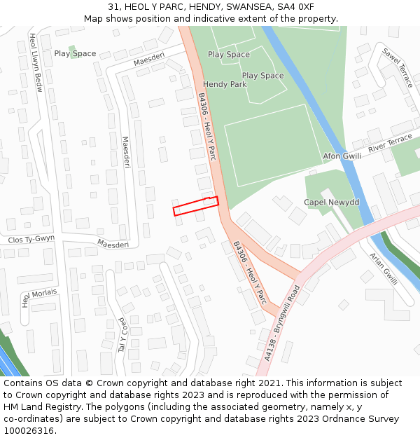 31, HEOL Y PARC, HENDY, SWANSEA, SA4 0XF: Location map and indicative extent of plot