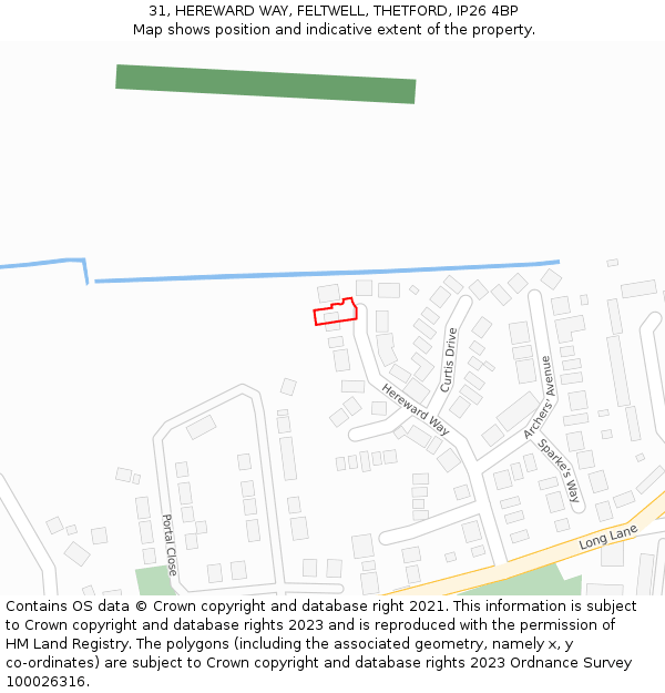 31, HEREWARD WAY, FELTWELL, THETFORD, IP26 4BP: Location map and indicative extent of plot