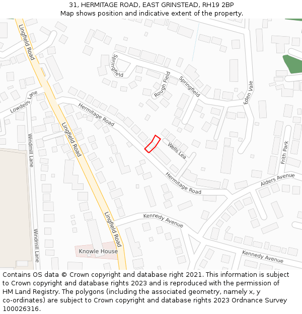 31, HERMITAGE ROAD, EAST GRINSTEAD, RH19 2BP: Location map and indicative extent of plot