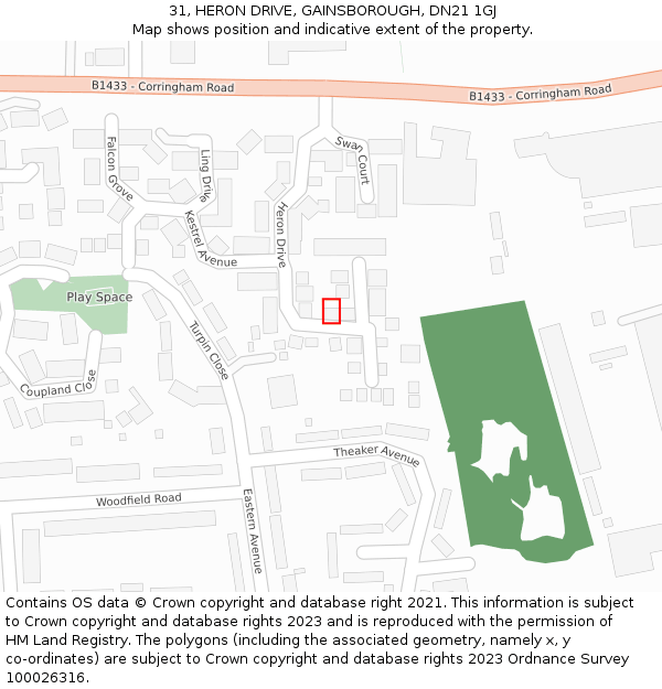 31, HERON DRIVE, GAINSBOROUGH, DN21 1GJ: Location map and indicative extent of plot