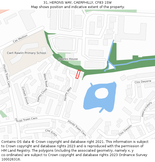 31, HERONS WAY, CAERPHILLY, CF83 1SW: Location map and indicative extent of plot