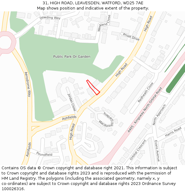 31, HIGH ROAD, LEAVESDEN, WATFORD, WD25 7AE: Location map and indicative extent of plot