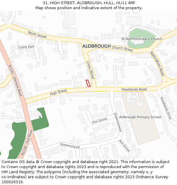 31, HIGH STREET, ALDBROUGH, HULL, HU11 4RP: Location map and indicative extent of plot