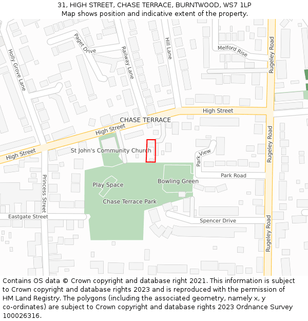 31, HIGH STREET, CHASE TERRACE, BURNTWOOD, WS7 1LP: Location map and indicative extent of plot