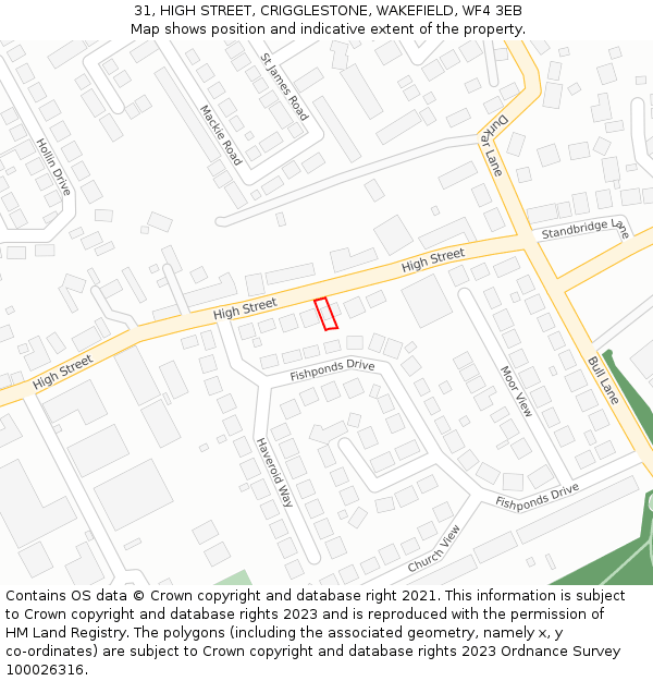 31, HIGH STREET, CRIGGLESTONE, WAKEFIELD, WF4 3EB: Location map and indicative extent of plot