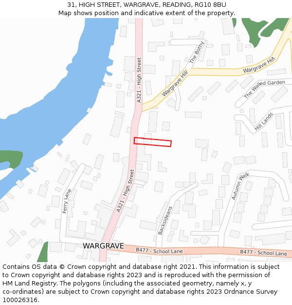 31, HIGH STREET, WARGRAVE, READING, RG10 8BU: Location map and indicative extent of plot