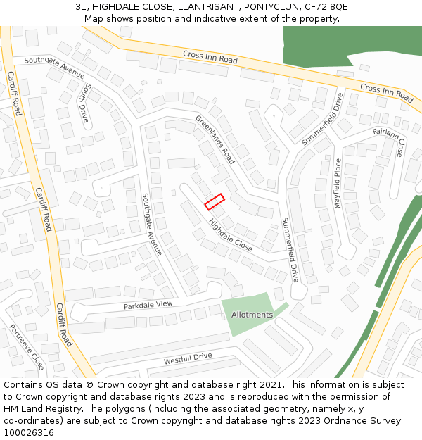 31, HIGHDALE CLOSE, LLANTRISANT, PONTYCLUN, CF72 8QE: Location map and indicative extent of plot