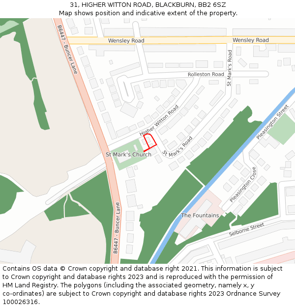 31, HIGHER WITTON ROAD, BLACKBURN, BB2 6SZ: Location map and indicative extent of plot