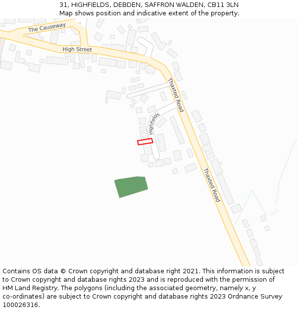 31, HIGHFIELDS, DEBDEN, SAFFRON WALDEN, CB11 3LN: Location map and indicative extent of plot