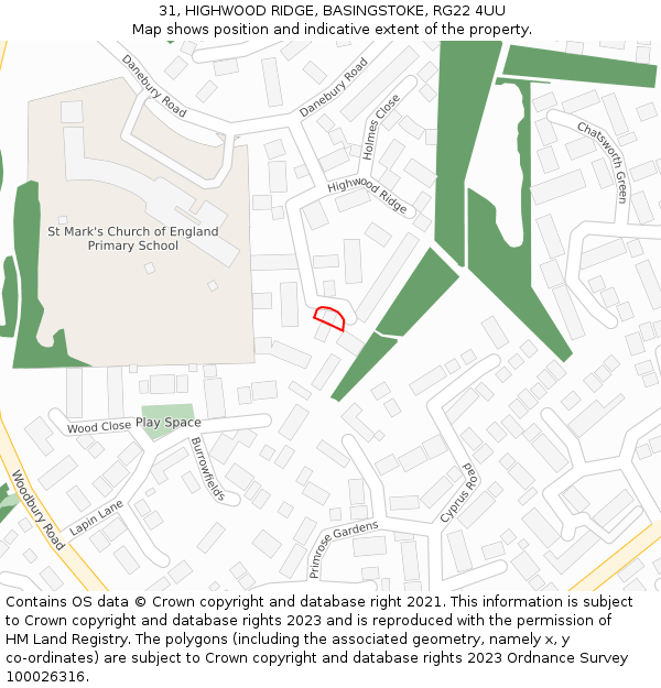 31, HIGHWOOD RIDGE, BASINGSTOKE, RG22 4UU: Location map and indicative extent of plot