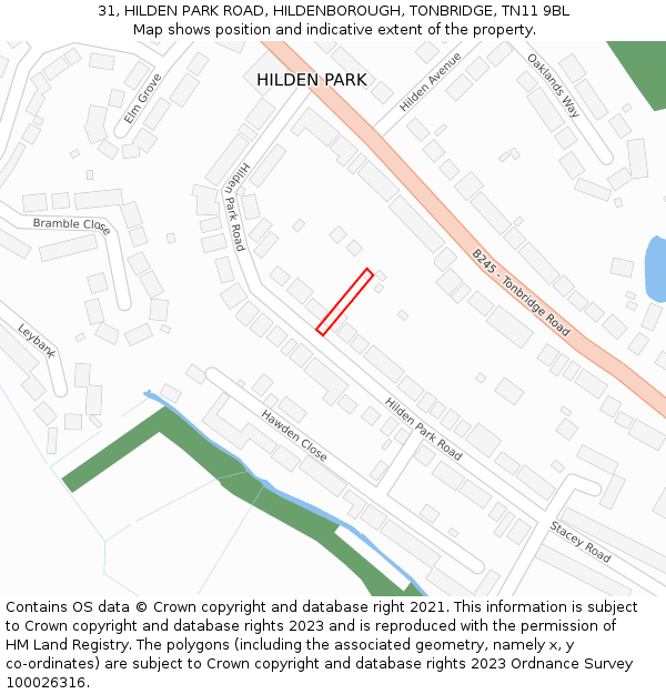 31, HILDEN PARK ROAD, HILDENBOROUGH, TONBRIDGE, TN11 9BL: Location map and indicative extent of plot