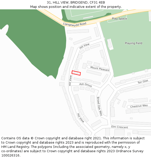 31, HILL VIEW, BRIDGEND, CF31 4EB: Location map and indicative extent of plot