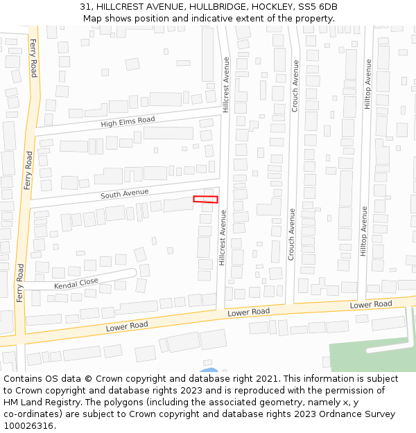 31, HILLCREST AVENUE, HULLBRIDGE, HOCKLEY, SS5 6DB: Location map and indicative extent of plot