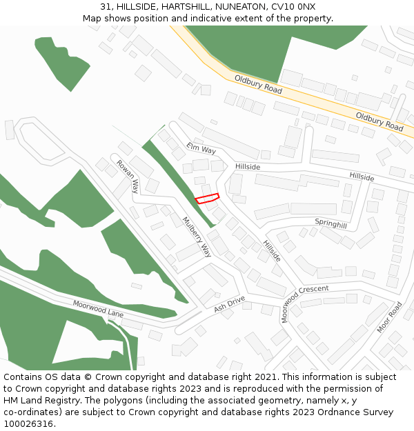 31, HILLSIDE, HARTSHILL, NUNEATON, CV10 0NX: Location map and indicative extent of plot