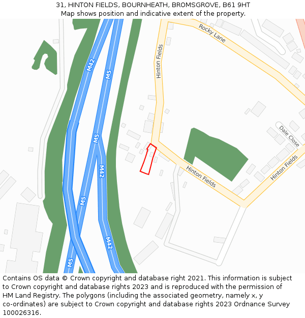 31, HINTON FIELDS, BOURNHEATH, BROMSGROVE, B61 9HT: Location map and indicative extent of plot