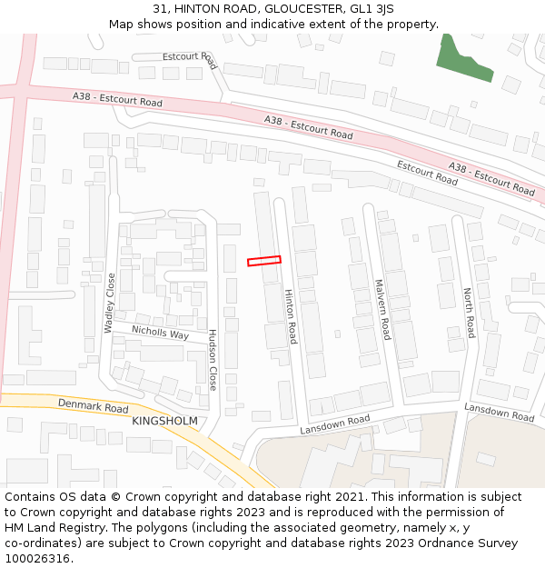 31, HINTON ROAD, GLOUCESTER, GL1 3JS: Location map and indicative extent of plot
