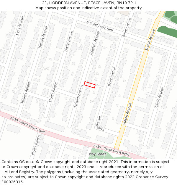 31, HODDERN AVENUE, PEACEHAVEN, BN10 7PH: Location map and indicative extent of plot