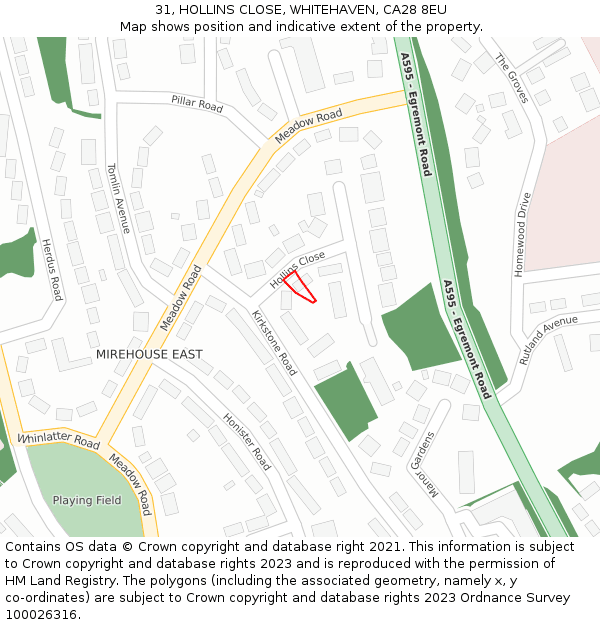 31, HOLLINS CLOSE, WHITEHAVEN, CA28 8EU: Location map and indicative extent of plot