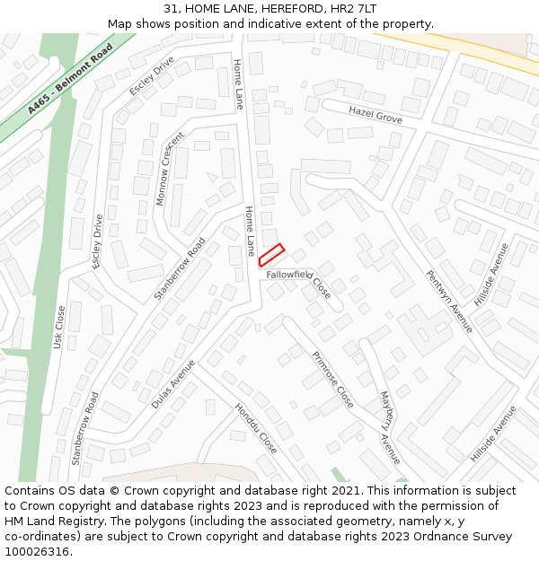 31, HOME LANE, HEREFORD, HR2 7LT: Location map and indicative extent of plot