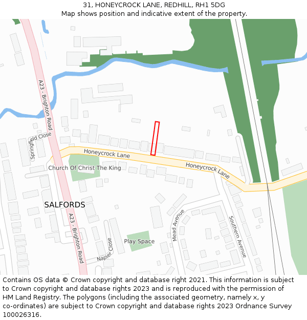 31, HONEYCROCK LANE, REDHILL, RH1 5DG: Location map and indicative extent of plot