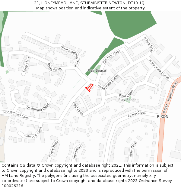 31, HONEYMEAD LANE, STURMINSTER NEWTON, DT10 1QH: Location map and indicative extent of plot