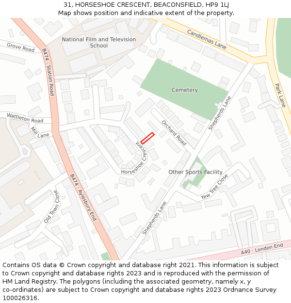 31, HORSESHOE CRESCENT, BEACONSFIELD, HP9 1LJ: Location map and indicative extent of plot