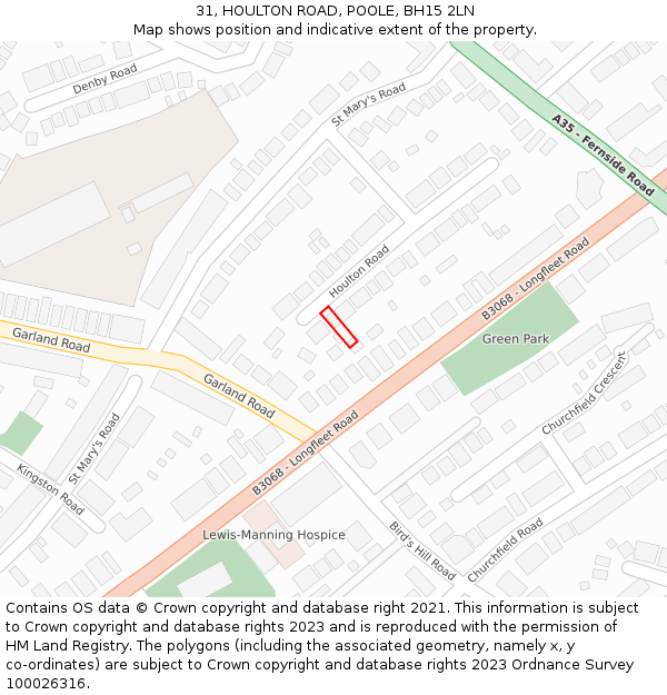 31, HOULTON ROAD, POOLE, BH15 2LN: Location map and indicative extent of plot