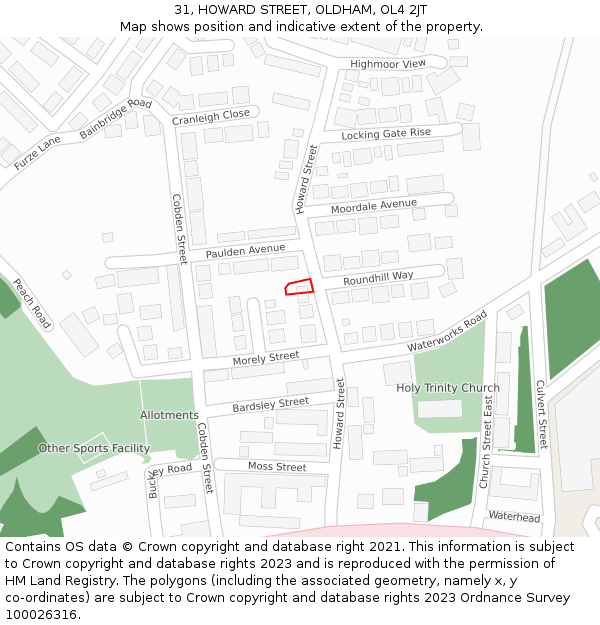 31, HOWARD STREET, OLDHAM, OL4 2JT: Location map and indicative extent of plot