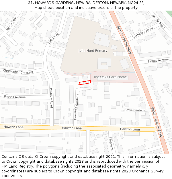 31, HOWARDS GARDENS, NEW BALDERTON, NEWARK, NG24 3FJ: Location map and indicative extent of plot