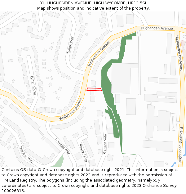 31, HUGHENDEN AVENUE, HIGH WYCOMBE, HP13 5SL: Location map and indicative extent of plot