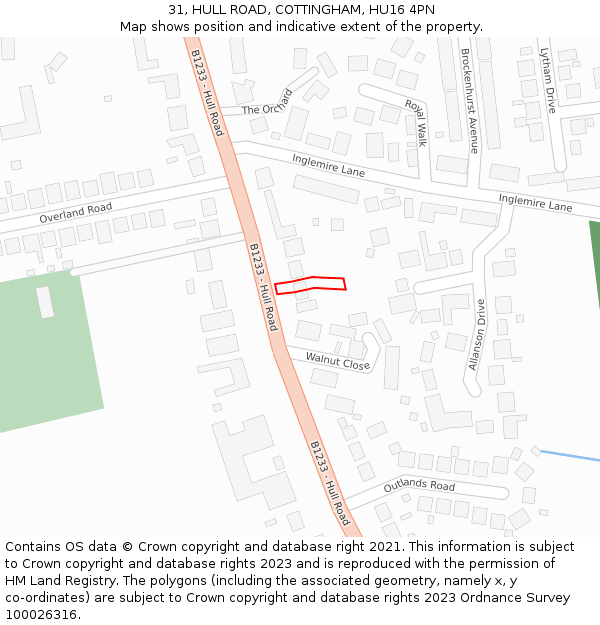 31, HULL ROAD, COTTINGHAM, HU16 4PN: Location map and indicative extent of plot