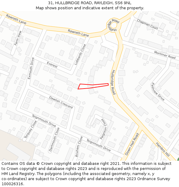 31, HULLBRIDGE ROAD, RAYLEIGH, SS6 9NL: Location map and indicative extent of plot