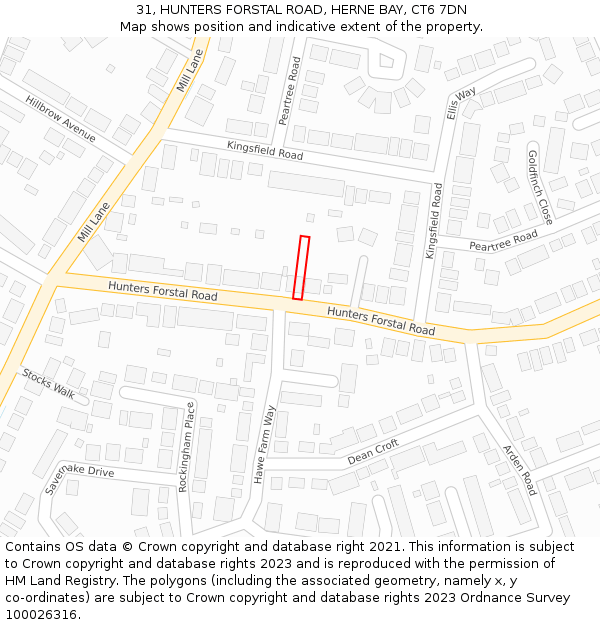 31, HUNTERS FORSTAL ROAD, HERNE BAY, CT6 7DN: Location map and indicative extent of plot