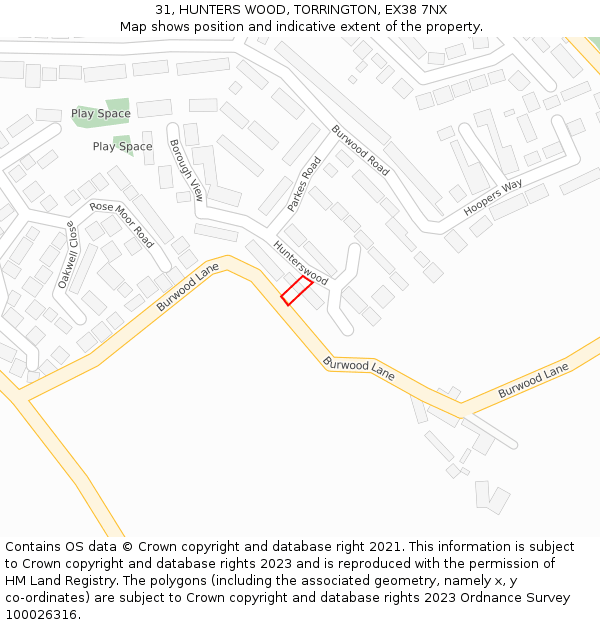 31, HUNTERS WOOD, TORRINGTON, EX38 7NX: Location map and indicative extent of plot