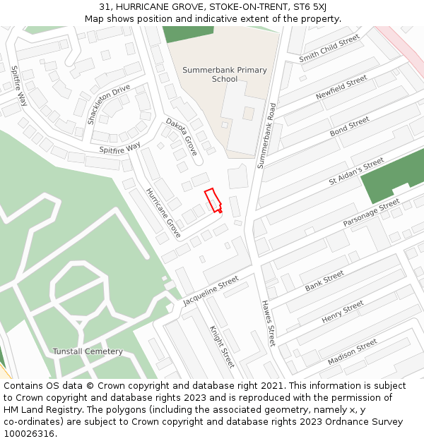 31, HURRICANE GROVE, STOKE-ON-TRENT, ST6 5XJ: Location map and indicative extent of plot