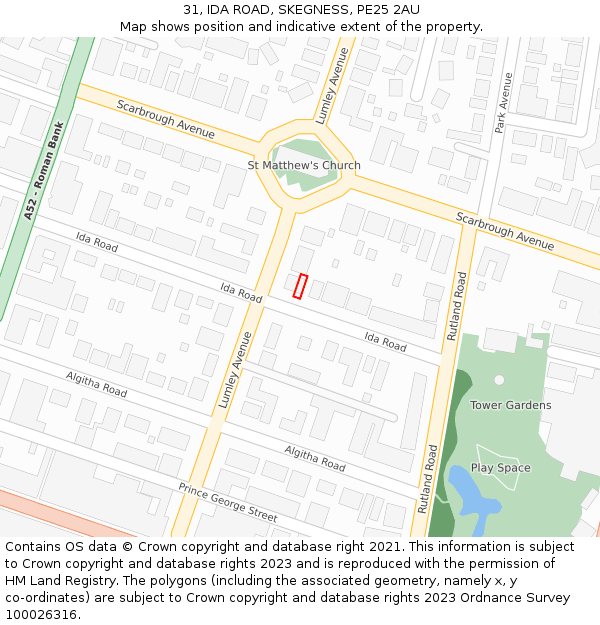 31, IDA ROAD, SKEGNESS, PE25 2AU: Location map and indicative extent of plot