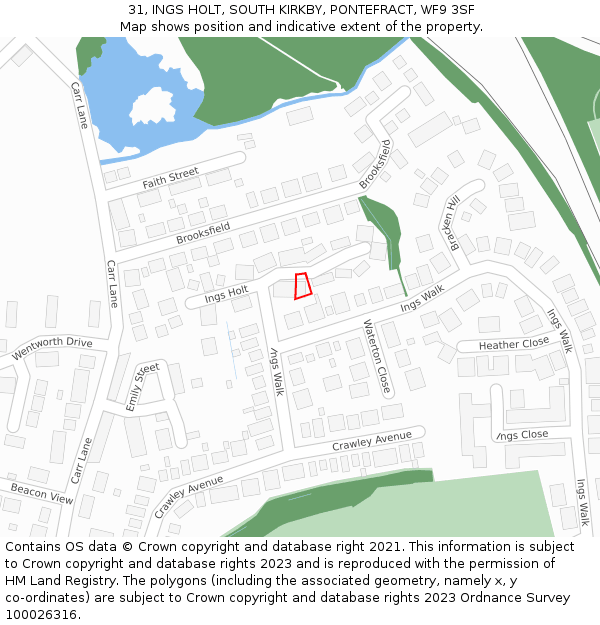 31, INGS HOLT, SOUTH KIRKBY, PONTEFRACT, WF9 3SF: Location map and indicative extent of plot