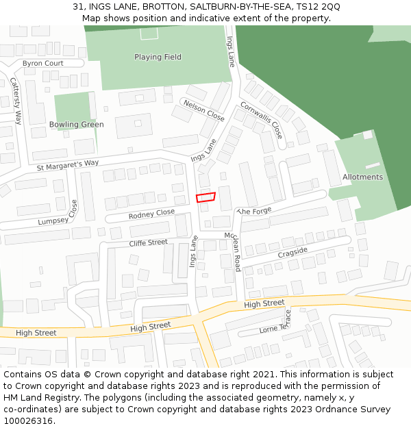 31, INGS LANE, BROTTON, SALTBURN-BY-THE-SEA, TS12 2QQ: Location map and indicative extent of plot