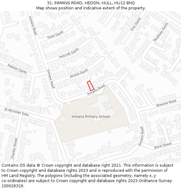 31, INMANS ROAD, HEDON, HULL, HU12 8NQ: Location map and indicative extent of plot