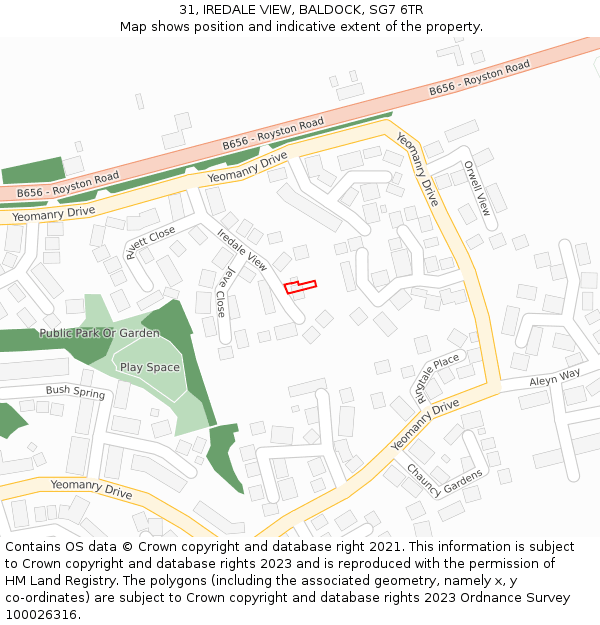 31, IREDALE VIEW, BALDOCK, SG7 6TR: Location map and indicative extent of plot