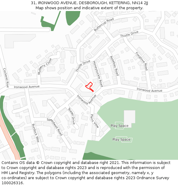 31, IRONWOOD AVENUE, DESBOROUGH, KETTERING, NN14 2JJ: Location map and indicative extent of plot