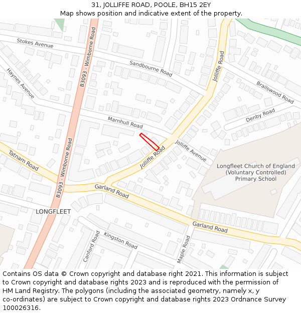 31, JOLLIFFE ROAD, POOLE, BH15 2EY: Location map and indicative extent of plot