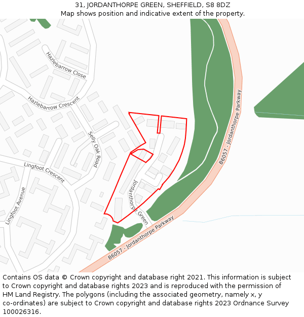 31, JORDANTHORPE GREEN, SHEFFIELD, S8 8DZ: Location map and indicative extent of plot