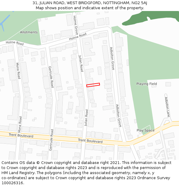 31, JULIAN ROAD, WEST BRIDGFORD, NOTTINGHAM, NG2 5AJ: Location map and indicative extent of plot