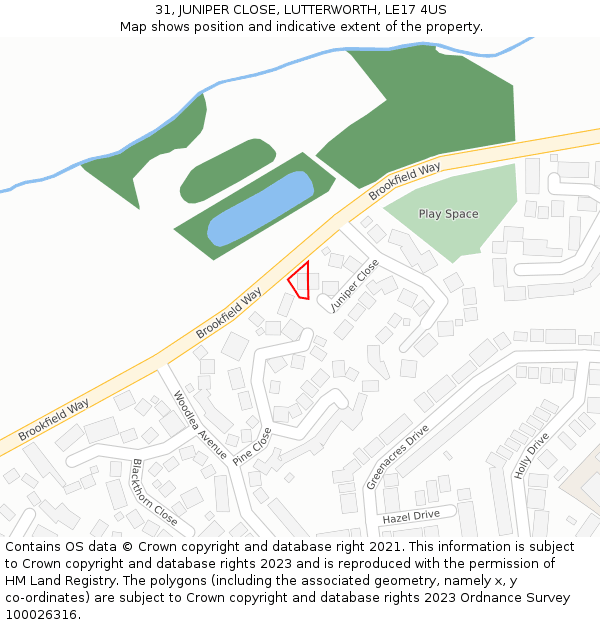 31, JUNIPER CLOSE, LUTTERWORTH, LE17 4US: Location map and indicative extent of plot
