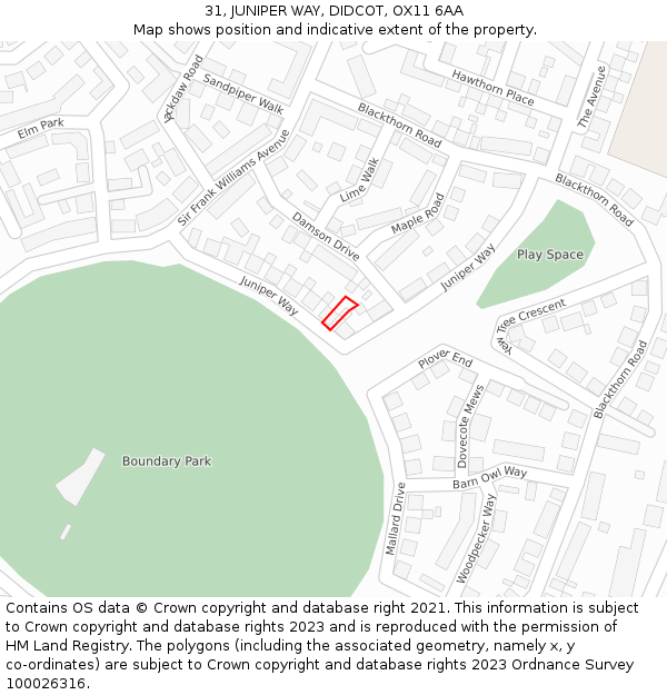 31, JUNIPER WAY, DIDCOT, OX11 6AA: Location map and indicative extent of plot